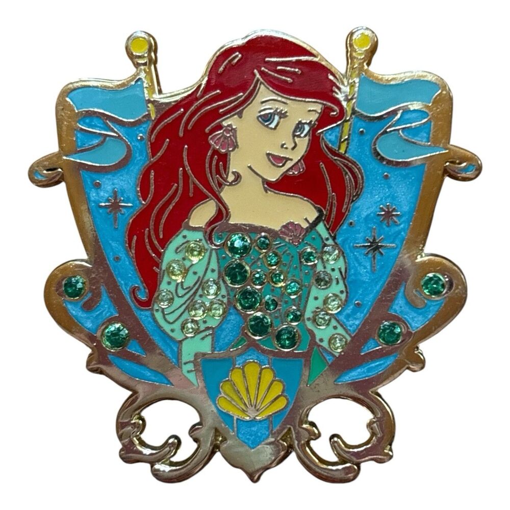 Disney Parks Jeweled Princess Ariel Shield Crest Trading Pin Authentic Mermaid